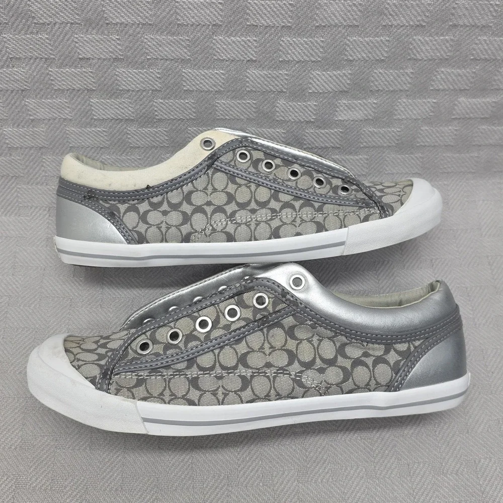 Coach Francesca Shoes Womens Size 10 Gray Canvas Slip On Sneaker A6340